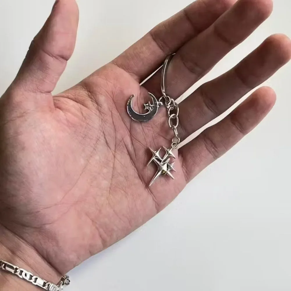 y2k 2000s star moon pendant keyring for keychain